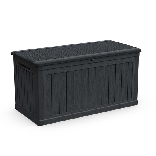 JUJABU Black 230 Gallon Large Outdoor Storage XXL Deck Box for Garden Tools and Sports/Pools Equipment Lockable