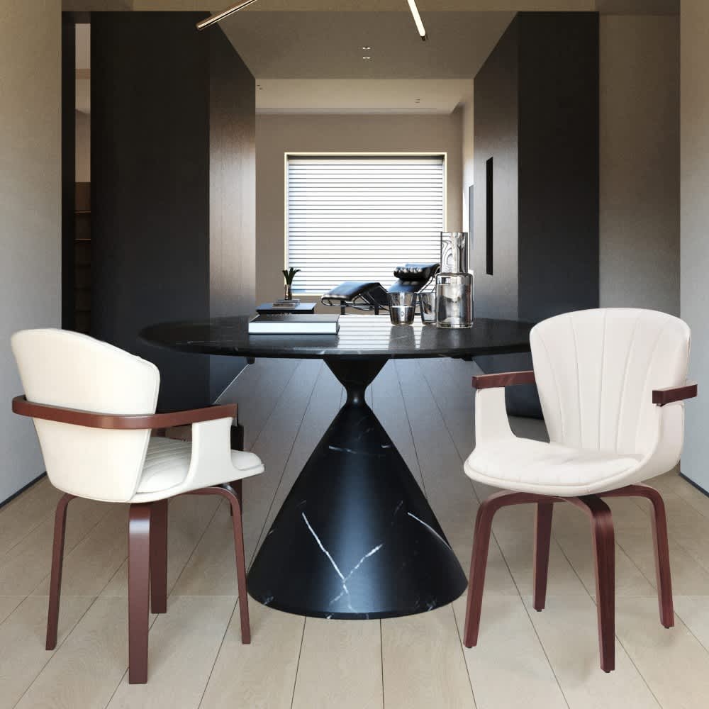 Coolbibila Mid Century Modern Swivel Dining Chairs Set of 2 White PU Leather Upholstered Side Chair for Kitchen