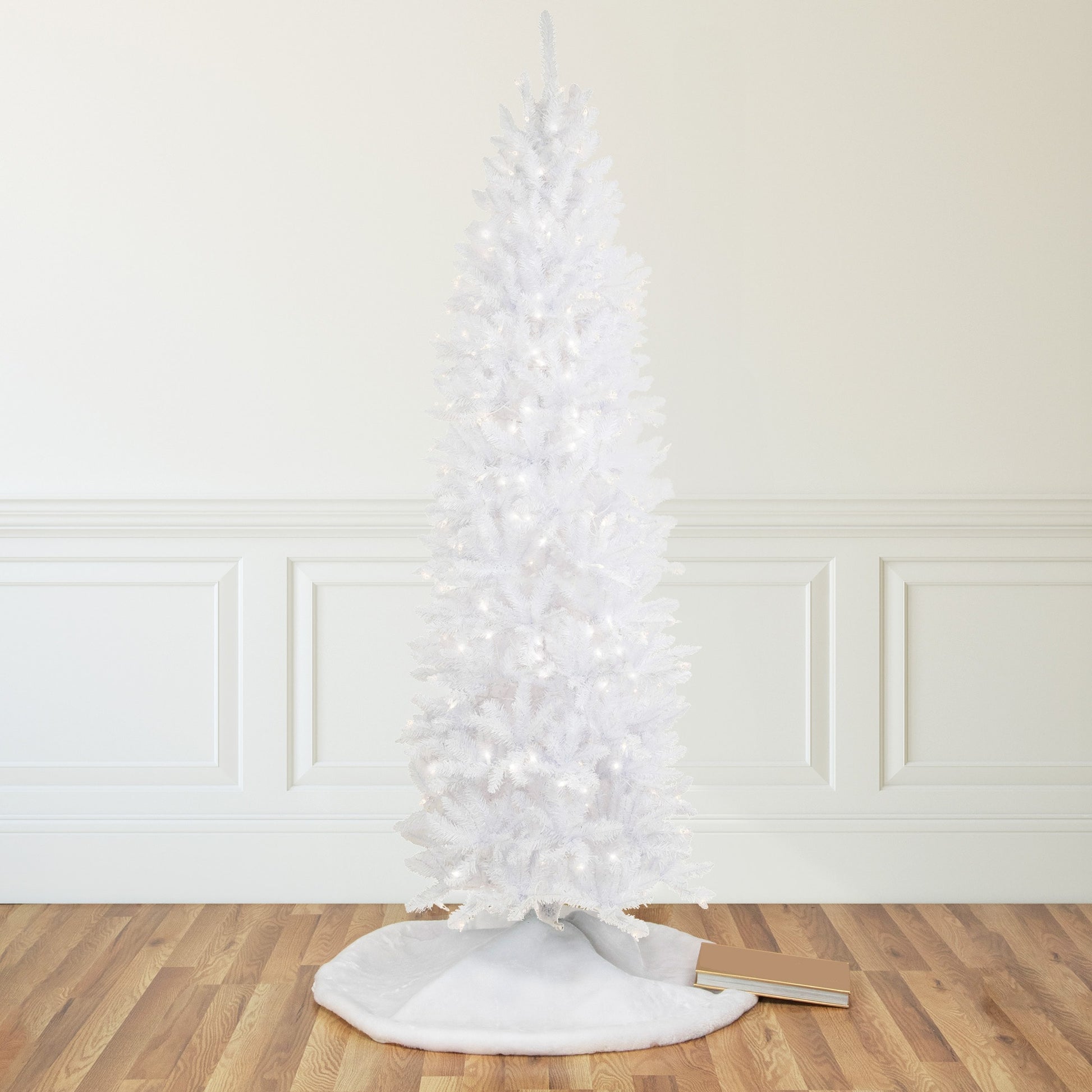 Northlight 9-ft Pre-lit Pencil White Artificial Christmas Tree with Clear Incandescent Lights