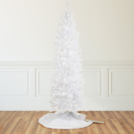 Northlight 9-ft Pre-lit Pencil White Artificial Christmas Tree with Clear Incandescent Lights