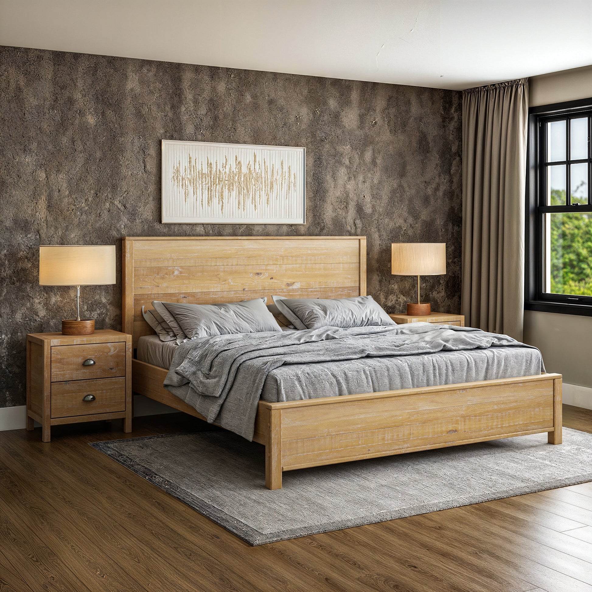 Camaflexi King Barnwood Wood Panel Bed with Headboard
