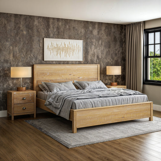 Camaflexi King Barnwood Wood Panel Bed with Headboard
