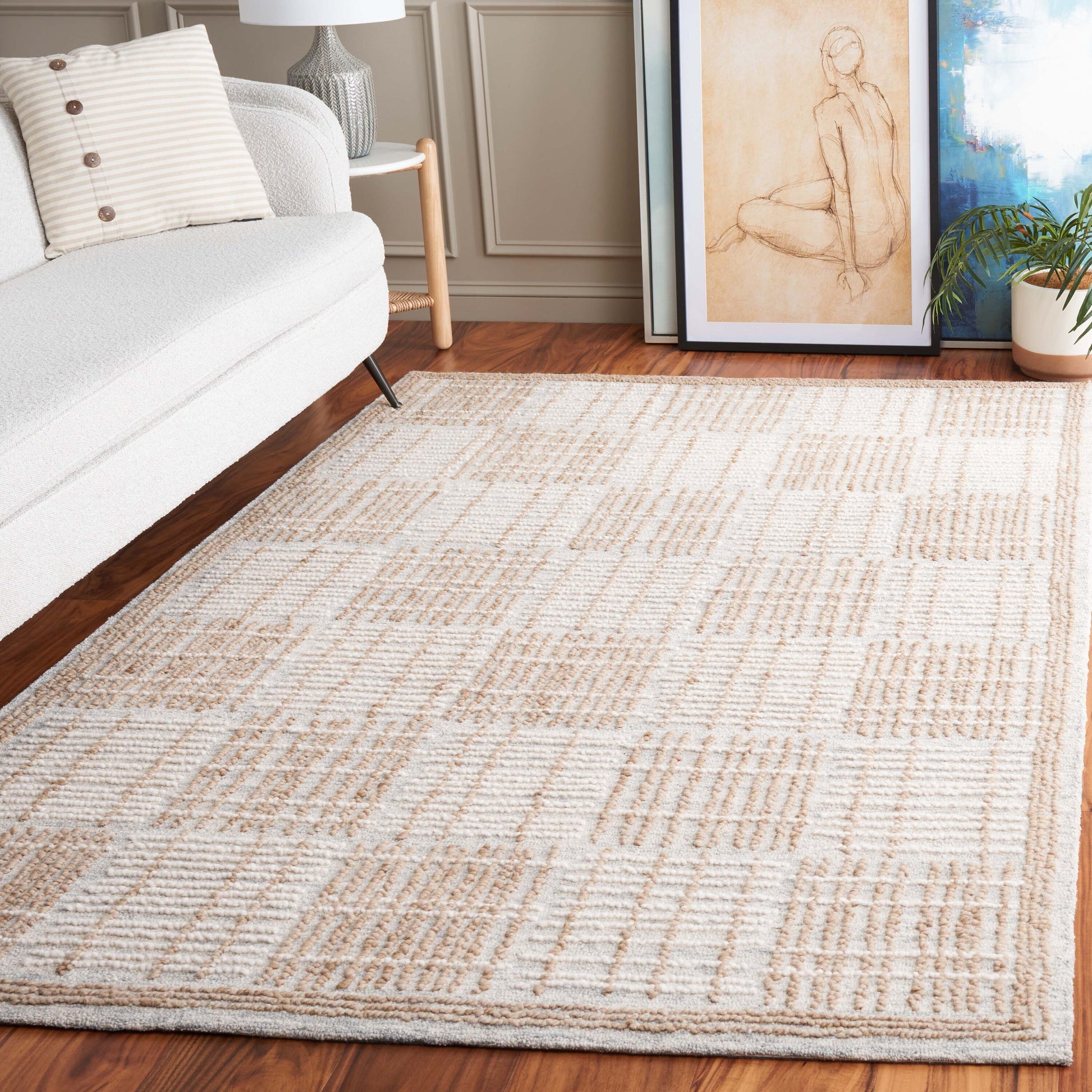Safavieh Abstract 8 x 10 (ft) Tufted Wool Sage/Taupe Rectangular Indoor Geometric Mid-Century Modern Professionally Clean Only Area rug
