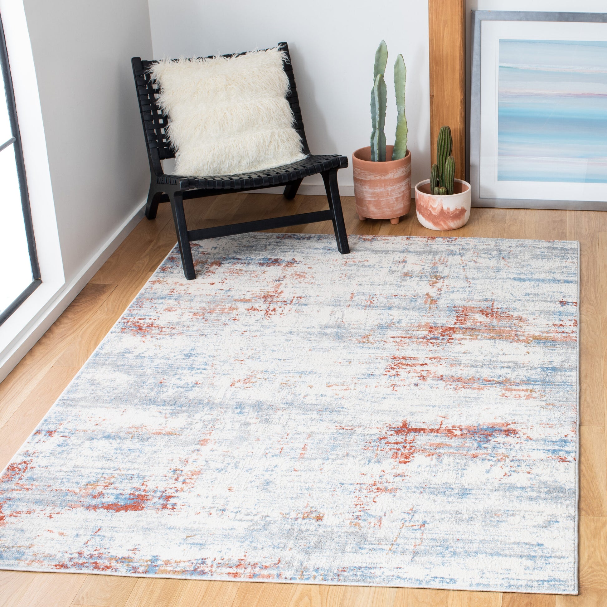 Safavieh Amelia 10 x 14 (ft) Loomed Polypropylene Ivory/Rust Rectangular Indoor Abstract Mid-Century Modern Professionally Clean Only Area rug