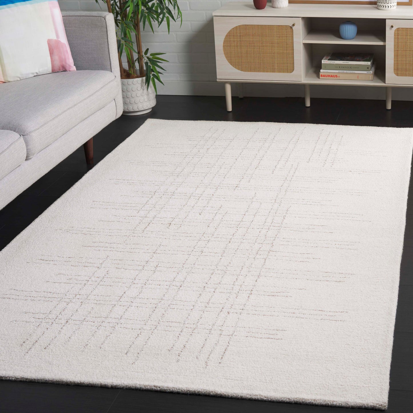 Safavieh Ebony 8 x 10 (ft) Tufted Wool Ivory/Grey Rectangular Indoor Geometric Mid-Century Modern Spot Clean Only Area rug