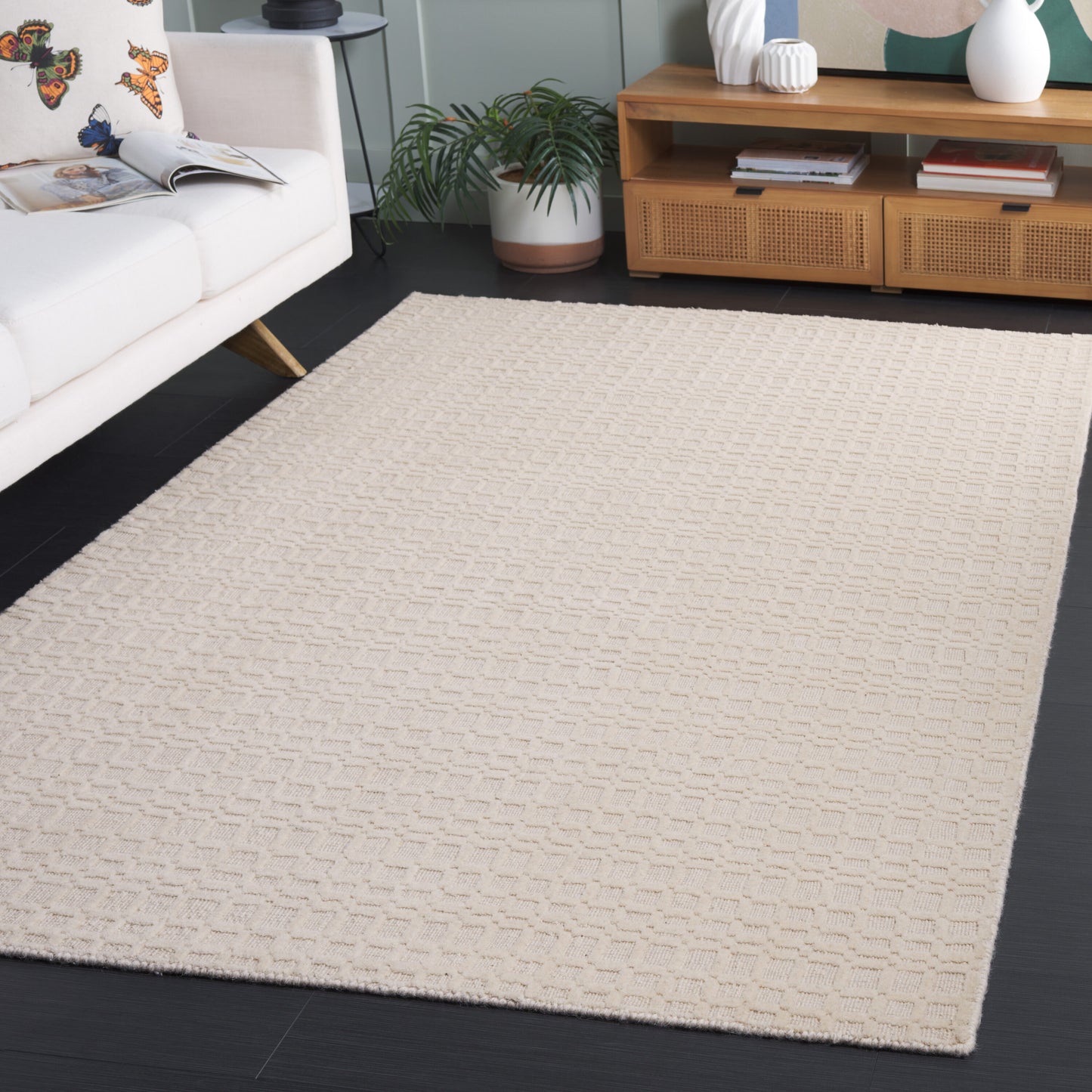 Safavieh Impressions 8 x 10 (ft) Loomed Wool Ivory Rectangular Indoor Geometric Mid-Century Modern Professionally Clean Only Area rug