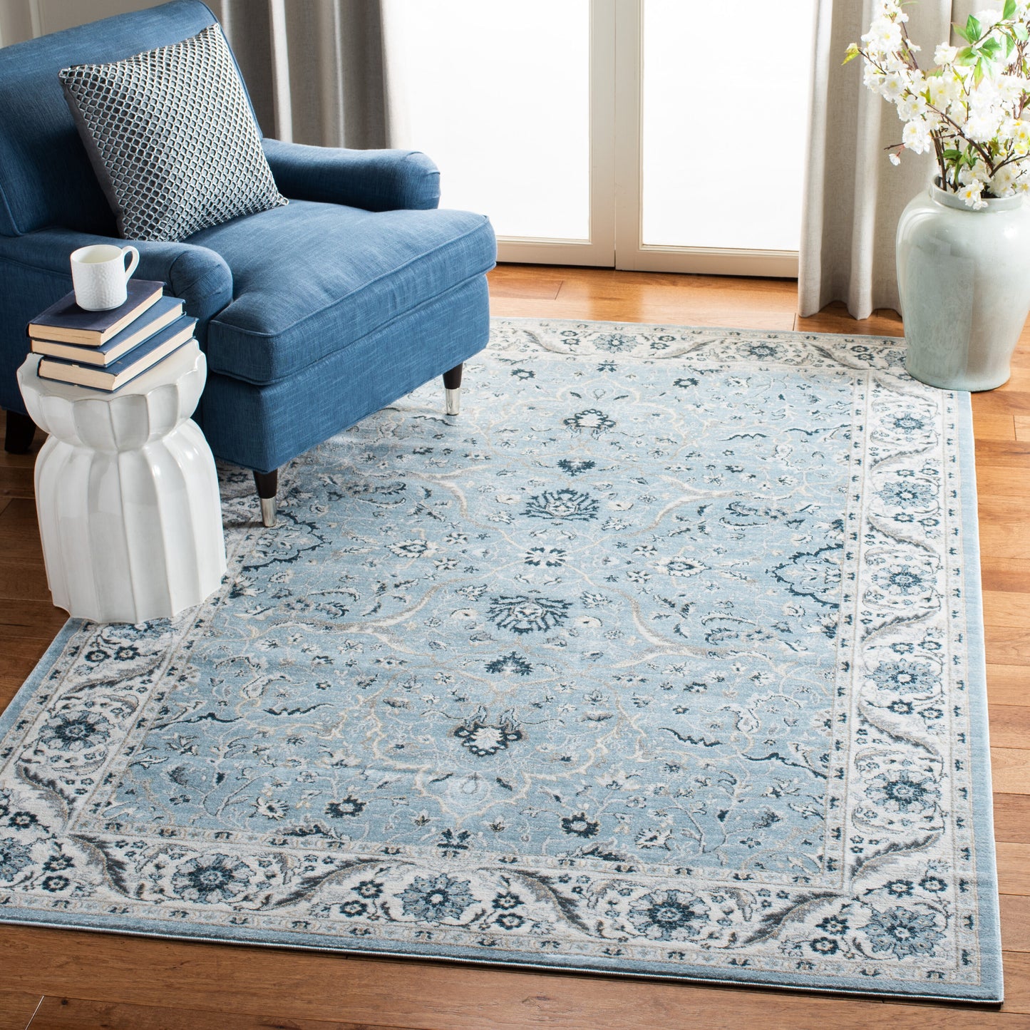 Safavieh Isabella 10 x 14 (ft) Loomed Polypropylene Light Blue/Cream Rectangular Indoor Mid-Century Modern Professionally Clean Only Area rug