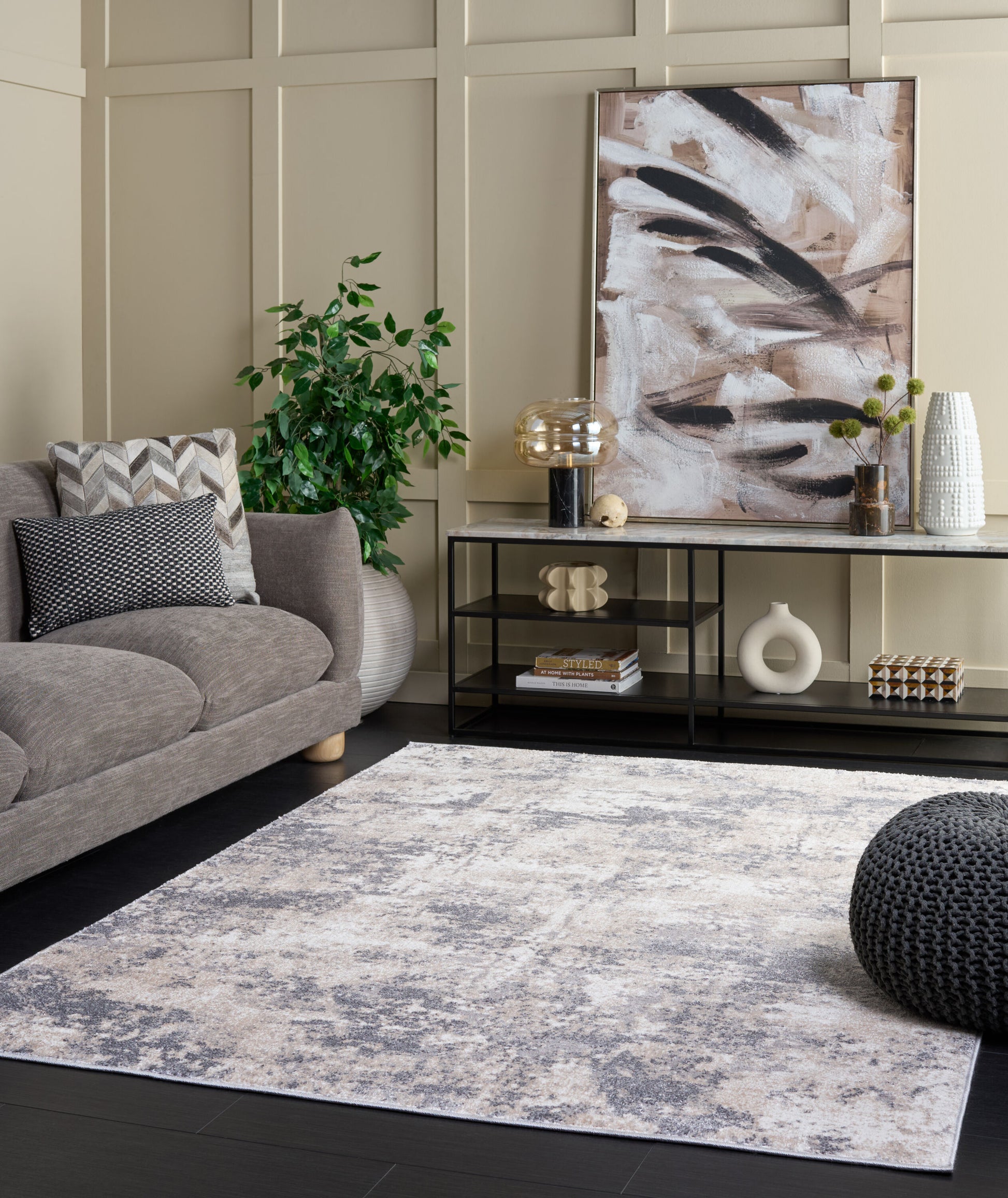 Safavieh Opal 8 x 10 (ft) Loomed Polypropylene Grey/Beige Rectangular Indoor Abstract Mid-Century Modern Spot Clean Only Area rug