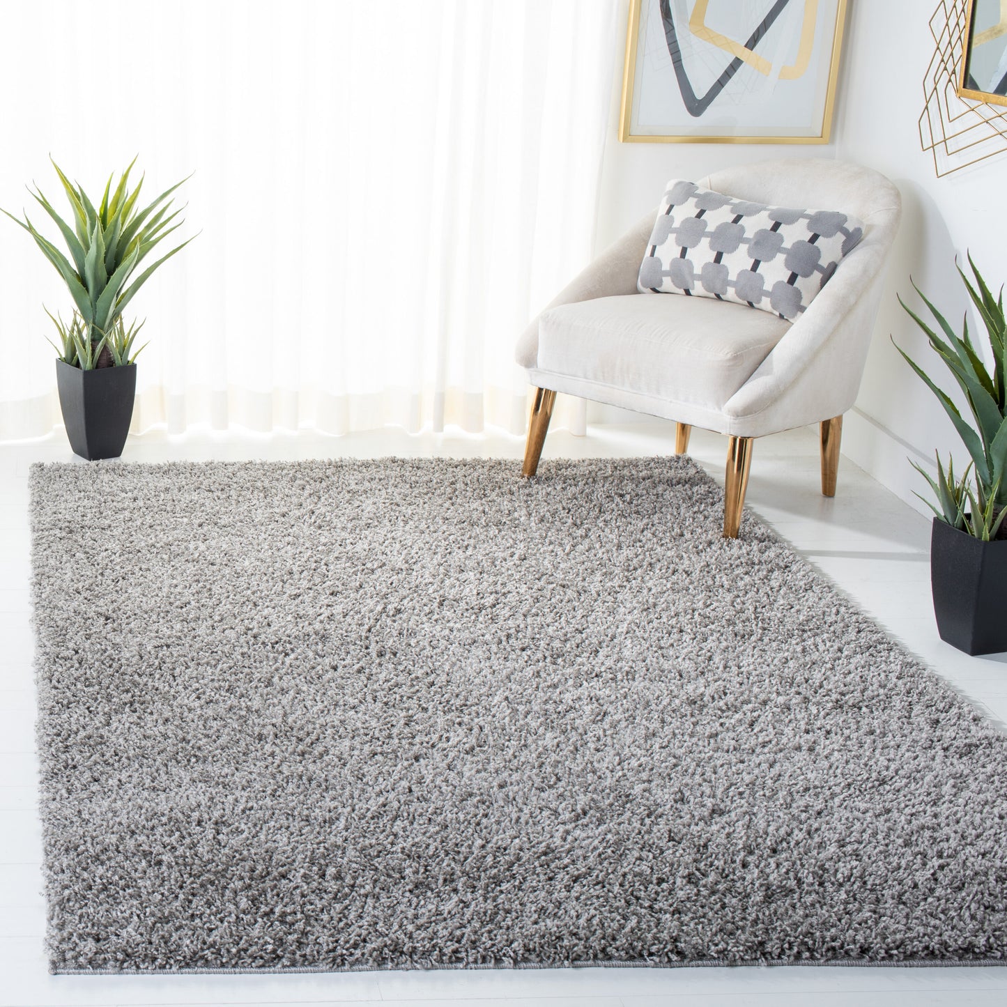 Safavieh Venus Shag 500 10 x 14 (ft) Loomed Polypropylene Grey Rectangular Indoor Solid Spot Clean Only Area rug