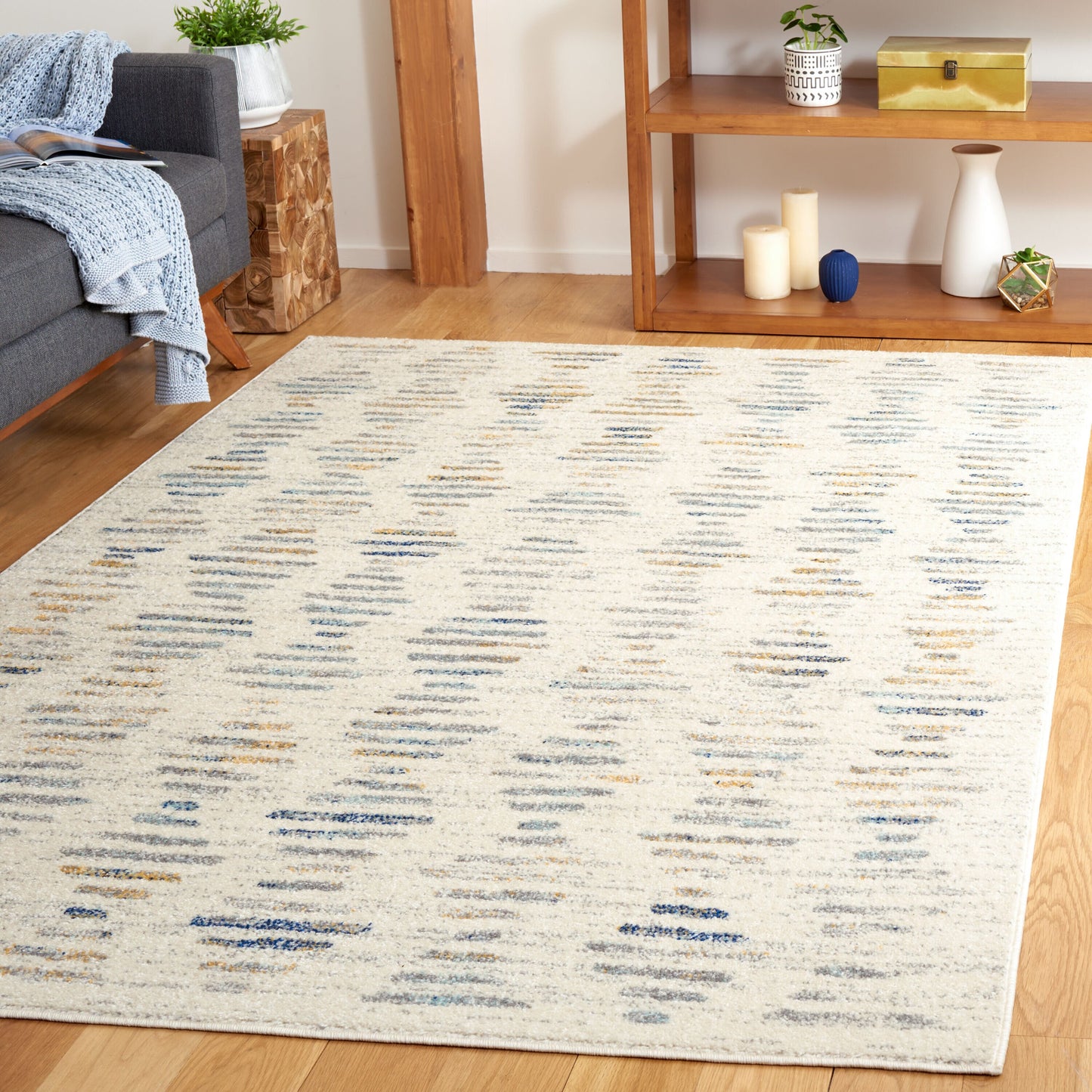 Safavieh Tulum 9 x 12 (ft) Loomed Polypropylene Beige/Grey Blue Rectangular Indoor Abstract Mid-Century Modern Spot Clean Only Area rug