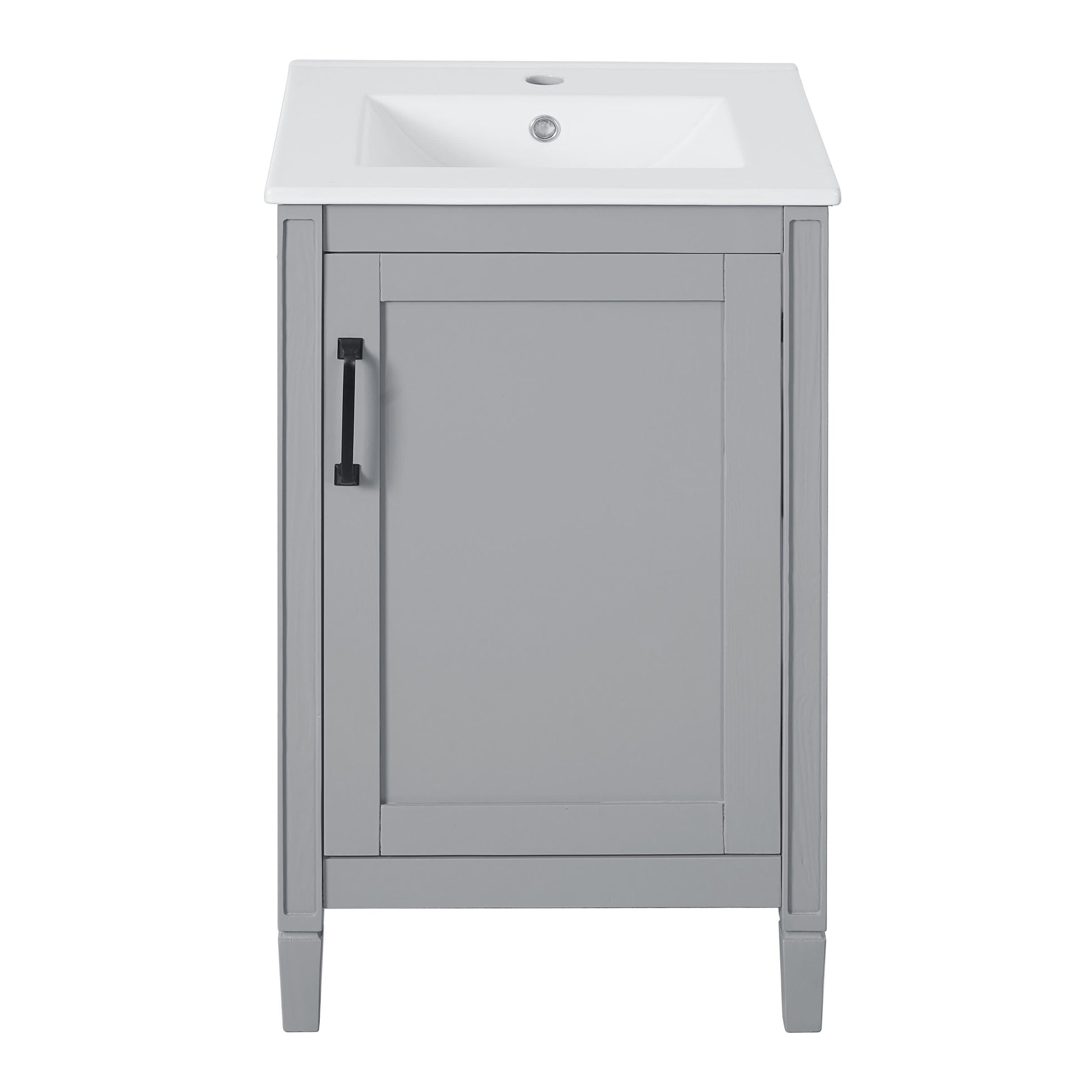 Vynxaria  20 Inch Gray Bathroom Vanity   Ceramic Sink  Soft Close Door  Adjustable U Shelf   Modern Freestanding for Small Bathrooms