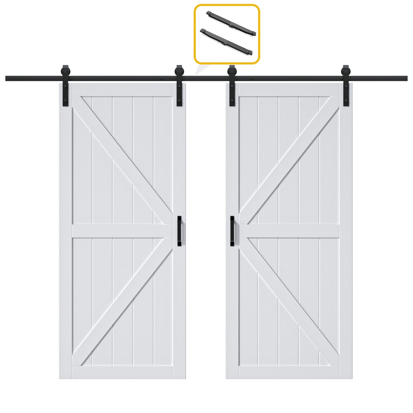 AINLARRY 96-in x 84-in White Primed K-frame MDF Solid core Double Barn Door (Hardware Included)