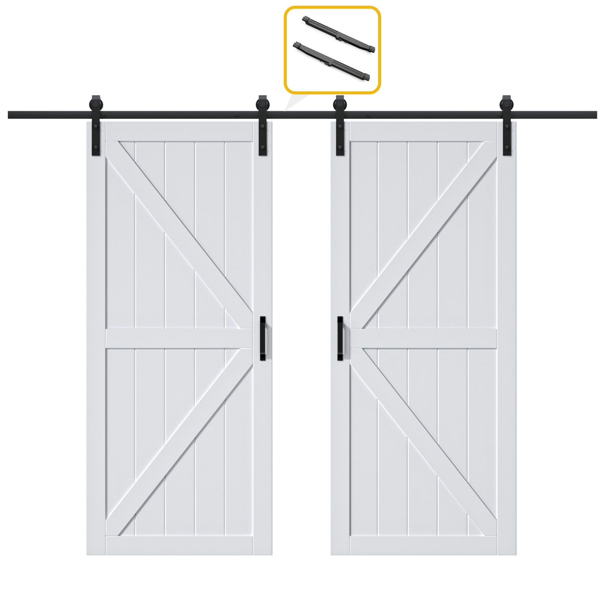 AINLARRY 96-in x 84-in White Primed K-frame MDF Solid core Double Barn Door (Hardware Included)