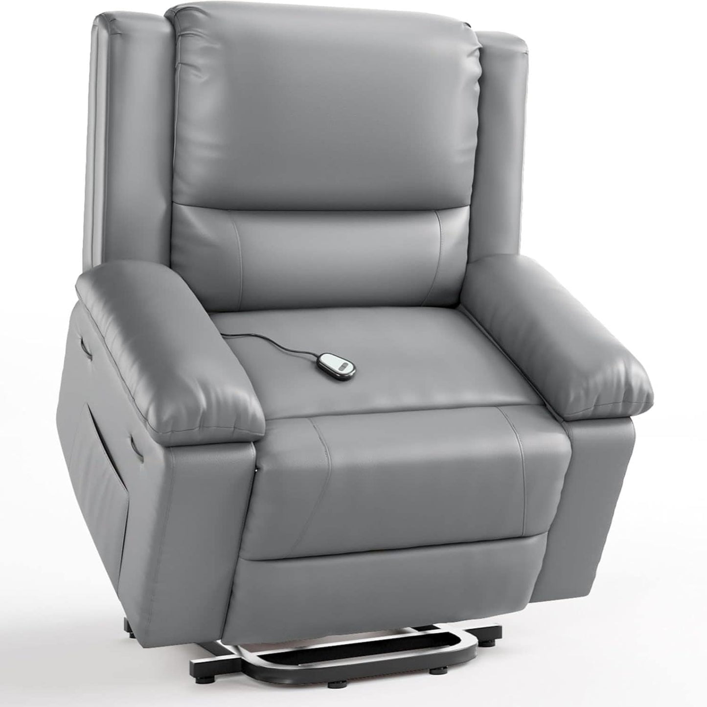 Qeetex 27 Inch Oversized PU Leather  Power Lift Recliner Chair - Heat and Massage Grey