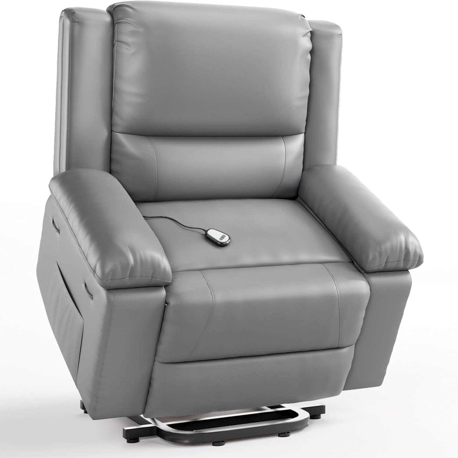 Qeetex 27 Inch Oversized PU Leather  Power Lift Recliner Chair - Heat and Massage Grey