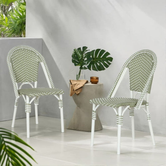 Christopher Knight Home Paris Bistro Chair Outdoor Pe Rattan and Aluminum French Set of 2 White and Green