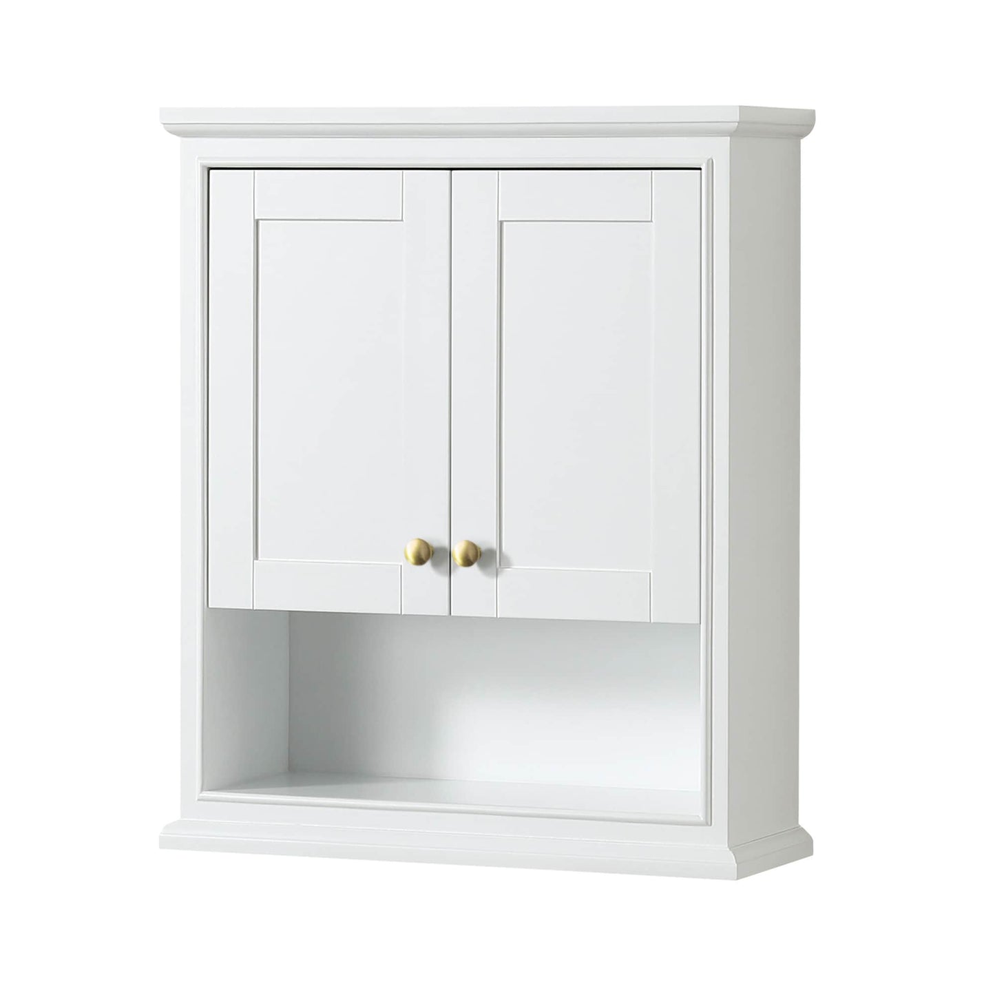 Wyndham Collection Deborah 25-in x 30-in x 9-in White with Brushed Gold Trim Soft Close Bathroom Wall Cabinet