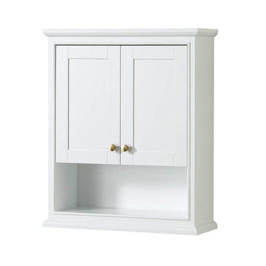 Wyndham Collection Deborah 25-in x 30-in x 9-in White with Brushed Gold Trim Soft Close Bathroom Wall Cabinet