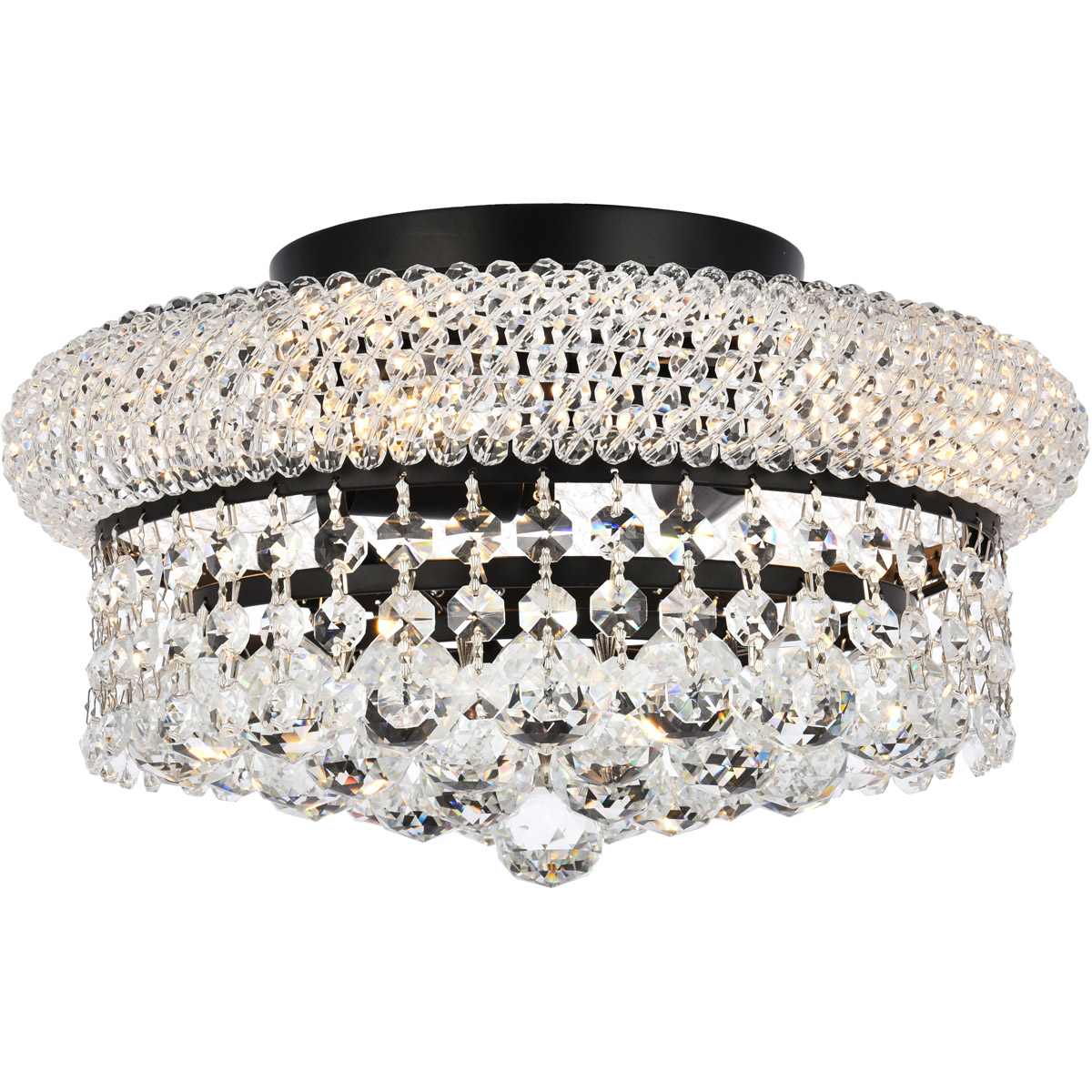 Elegant Lighting  V1800F12BK/RC Primo 4 Light 12 inch Black and Clear Flush Mount Ceiling Light