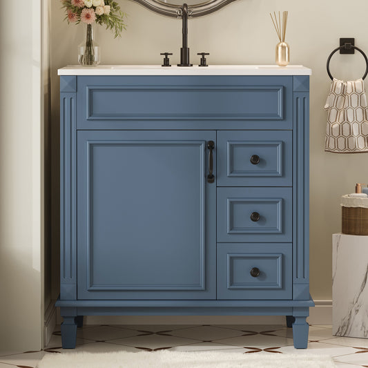 LOVMOR 30 inch Bathroom Vanity with Ceramic Sink Small Bathroom Sink Cabinet Modern Cabinet with 2 Drawers and Adjustable Shelf