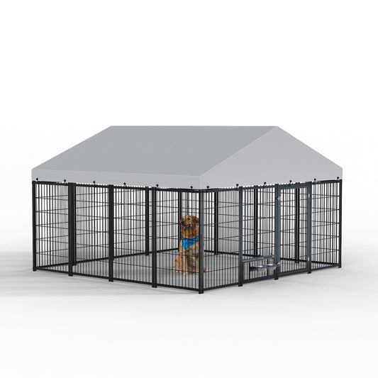 Tatayosi Large Dog Kennel Outdoor Pet Pens Dogs Run Enclosure Animal Hutch Metal Coop Fence with Roof Cover