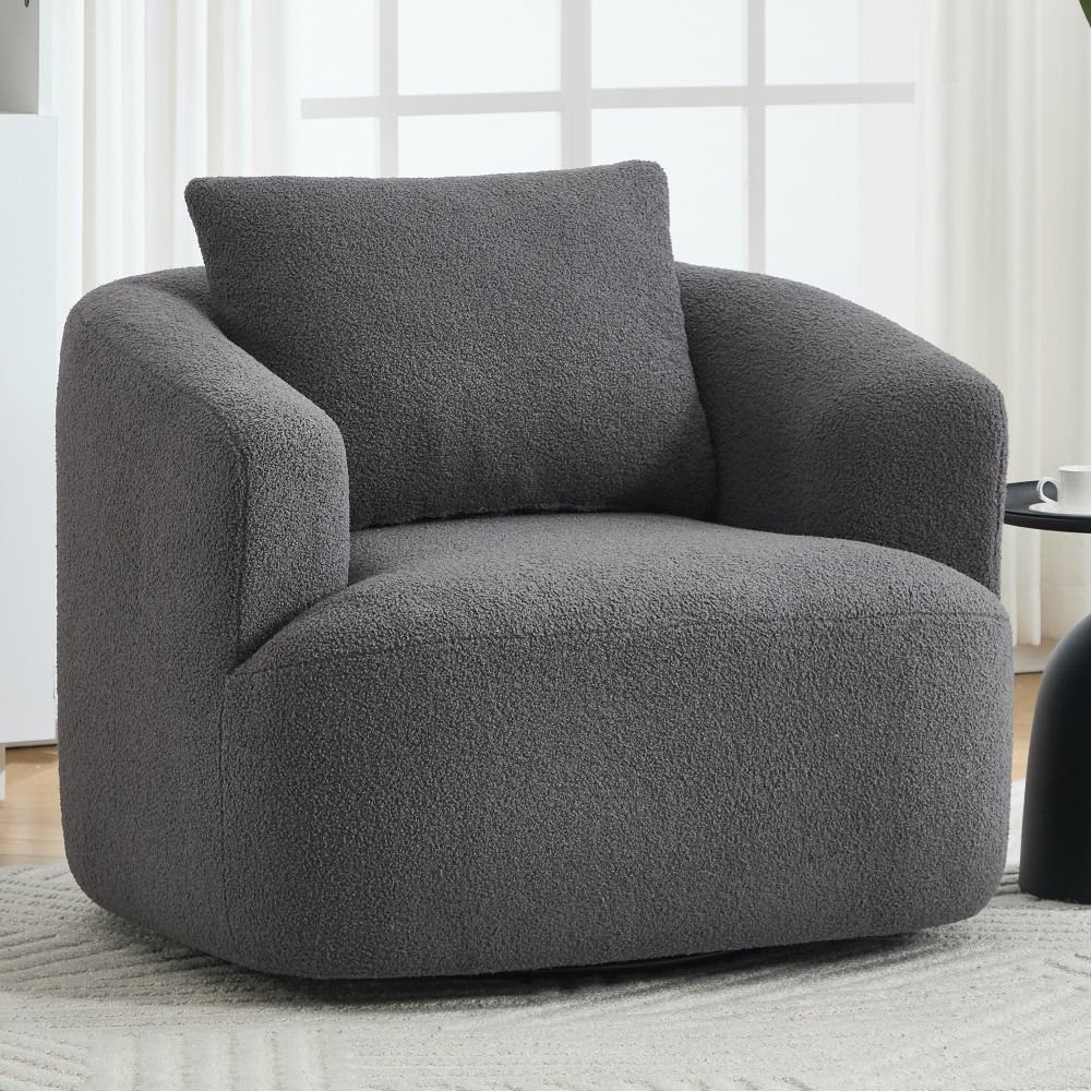 Coolbibila Dark Gray 360 Swivel Teddy Fleece Upholstered Accent Chair with Matal Base for Living Room Bedroom