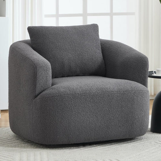 Coolbibila Dark Gray 360 Swivel Teddy Fleece Upholstered Accent Chair with Matal Base for Living Room Bedroom