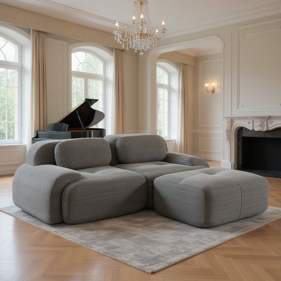 Homy Casa Smoke Gray Velvet Sectional Sofa with Modular Design Plush Cushions Deep Seating 81.8in W