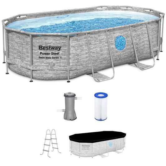 Bestway  Power Steel Swim Vista 14ft x 8ft2in x 39.5in Above Ground Swimming Pool Set