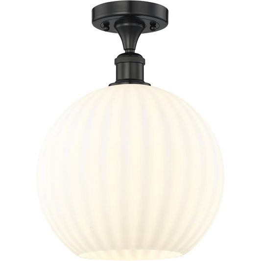 Innovations Lighting  616-1F-BK-G1217-12WV Edison White Venetian Semi-Flush Mount Matte Black