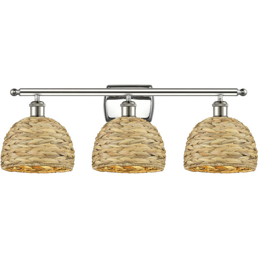 Innovations Lighting  516-3W-PN-RBD-8-NAT Woven Rattan Bathroom Vanity Light Polished Nickel