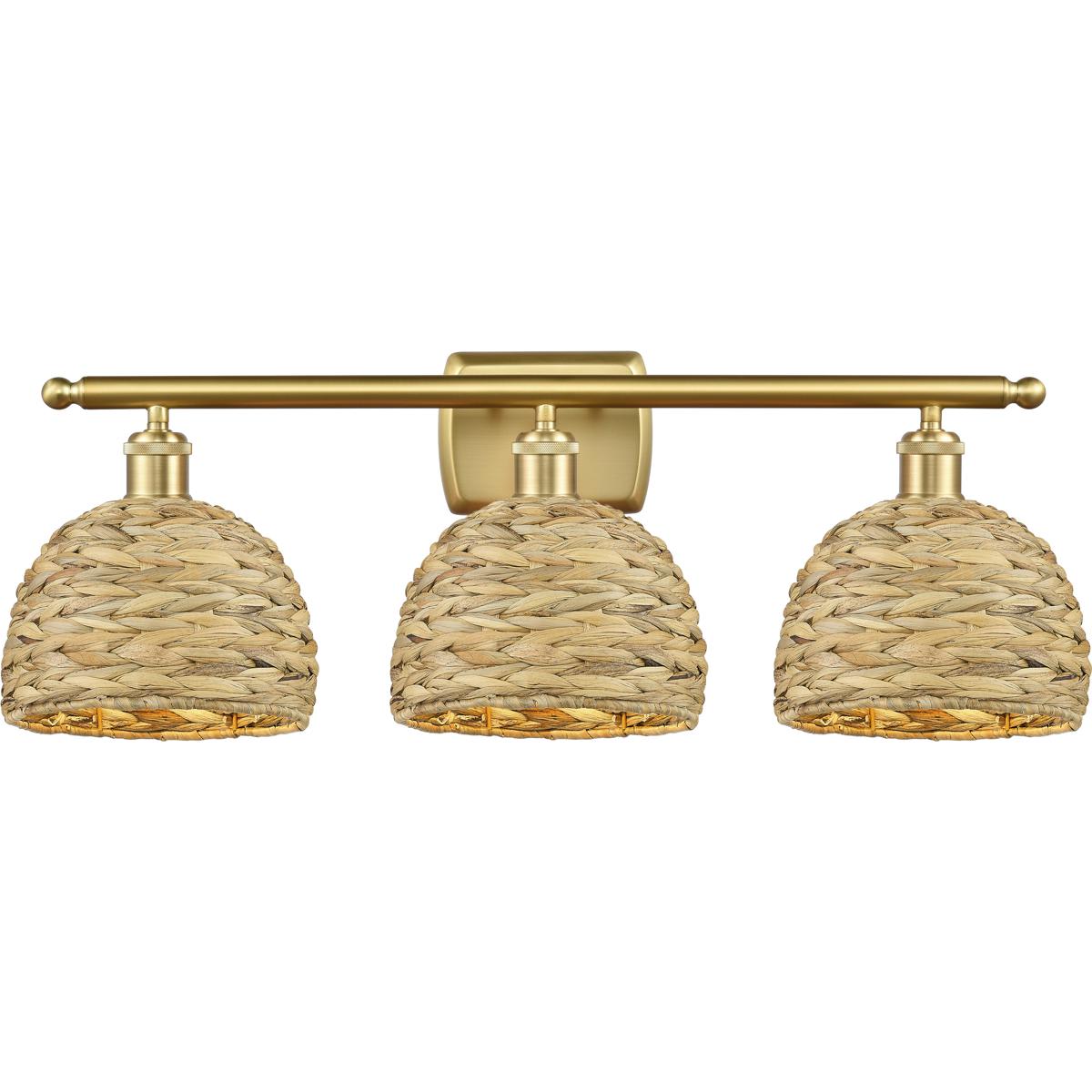 Innovations Lighting  516-3W-SG-RBD-8-NAT Woven Rattan Bathroom Vanity Light Satin Gold