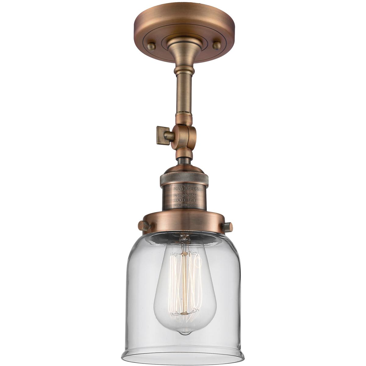 Innovations Lighting  201F-AC-G52-LED Franklin Restoration Small Bell Semi-Flush Mount Antique Copper