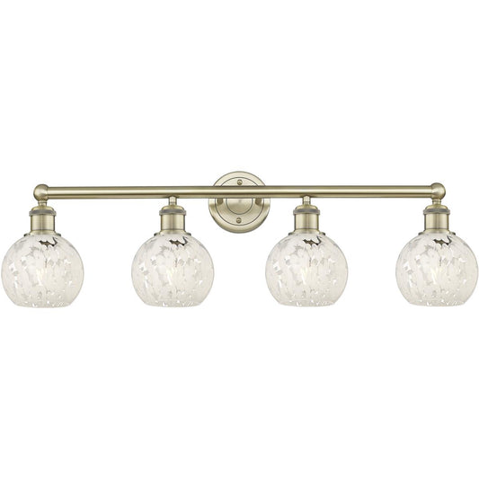 Innovations Lighting  616-4W-AB-G1216-6WM Edison White Mouchette Bathroom Vanity Light Antique Brass