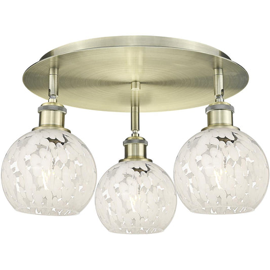 Innovations Lighting  516-3C-AB-G1216-6WM Ballston White Mouchette Flush Mount Antique Brass