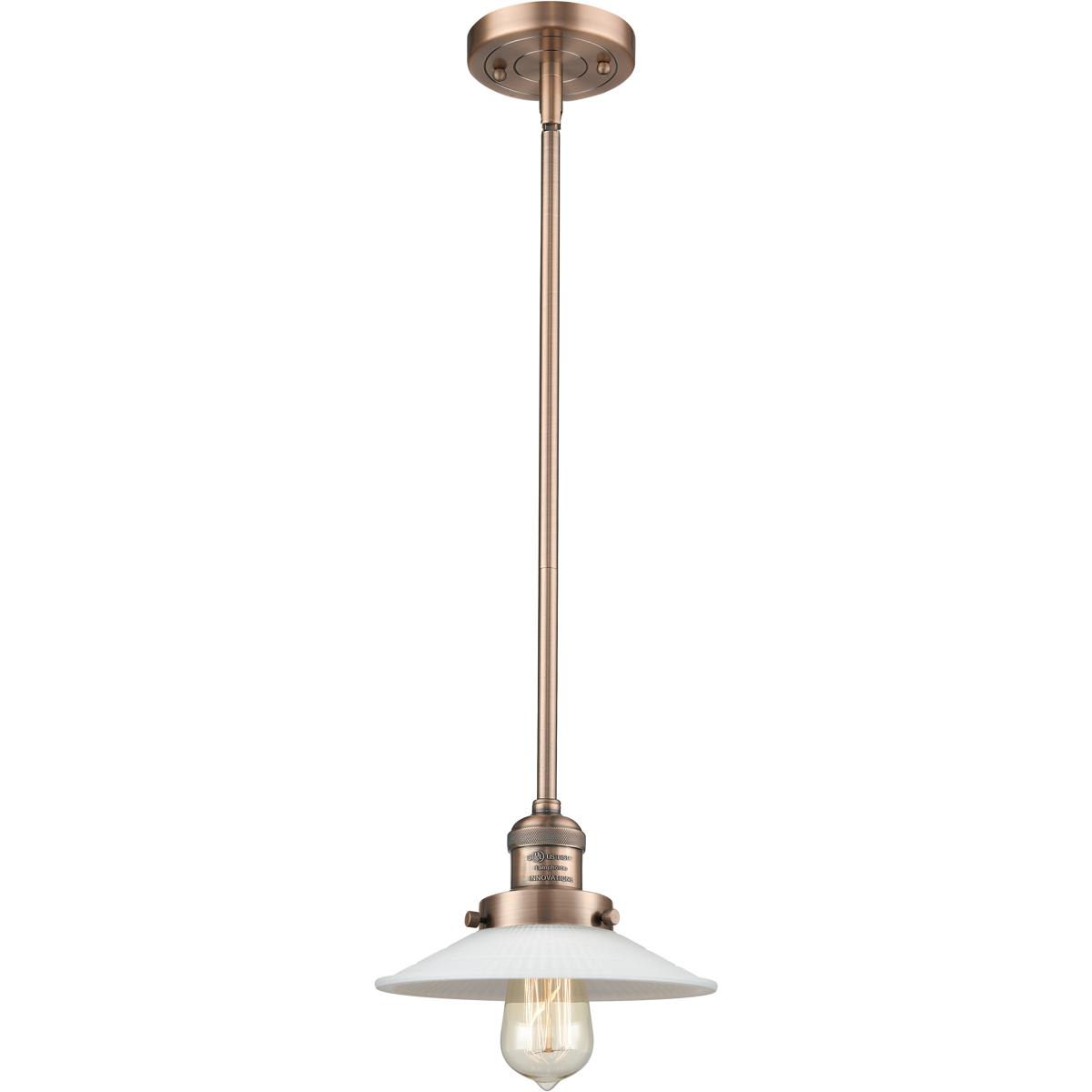 Innovations Lighting  201S-AC-G1-LED Franklin Restoration Halophane Mini Pendant Antique Copper