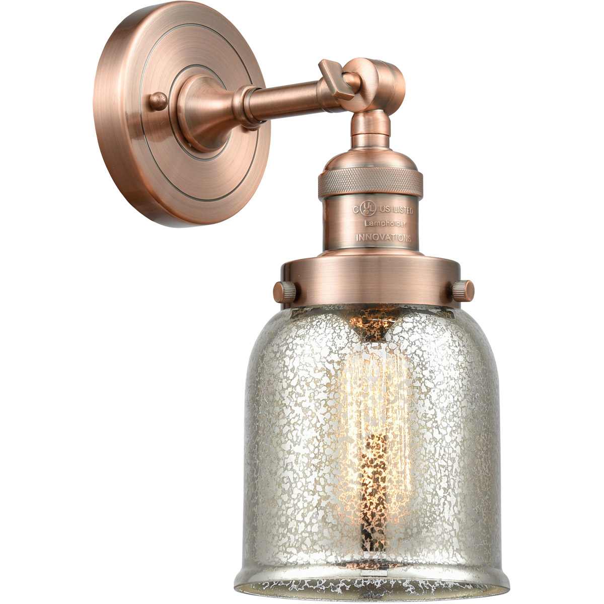 Innovations Lighting  203-AC-G58-LED Franklin Restoration Small Bell Wall Sconce Antique Copper