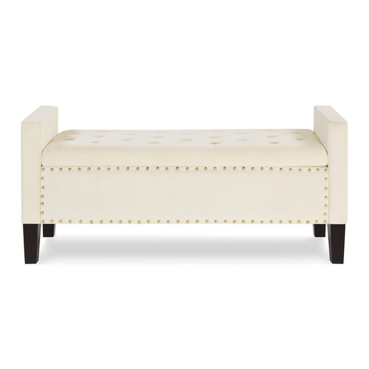 SINOFURN Modern Cream Accent Bench with Storage 48-in x 18.5-in x 18-in