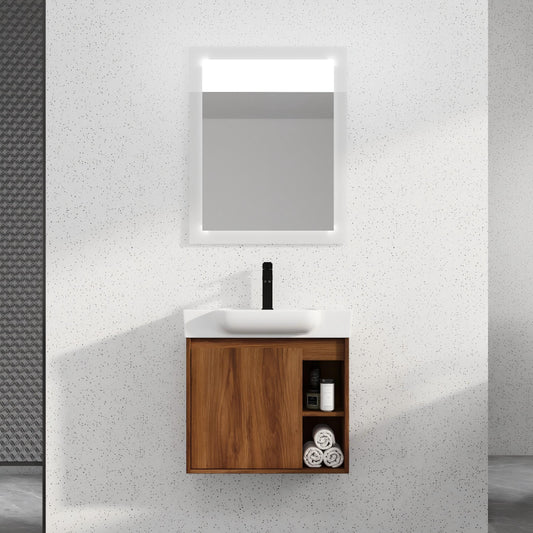 Iseryn Bath Vanity 24-in Walnut Single Sink Floating Bathroom Vanity with White Ceramic Top