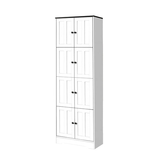 Rbied White Bathroom Wall Cabinets Tall Storage Cabinet 8 Doors 4 Shelves for Living Room Kitchen