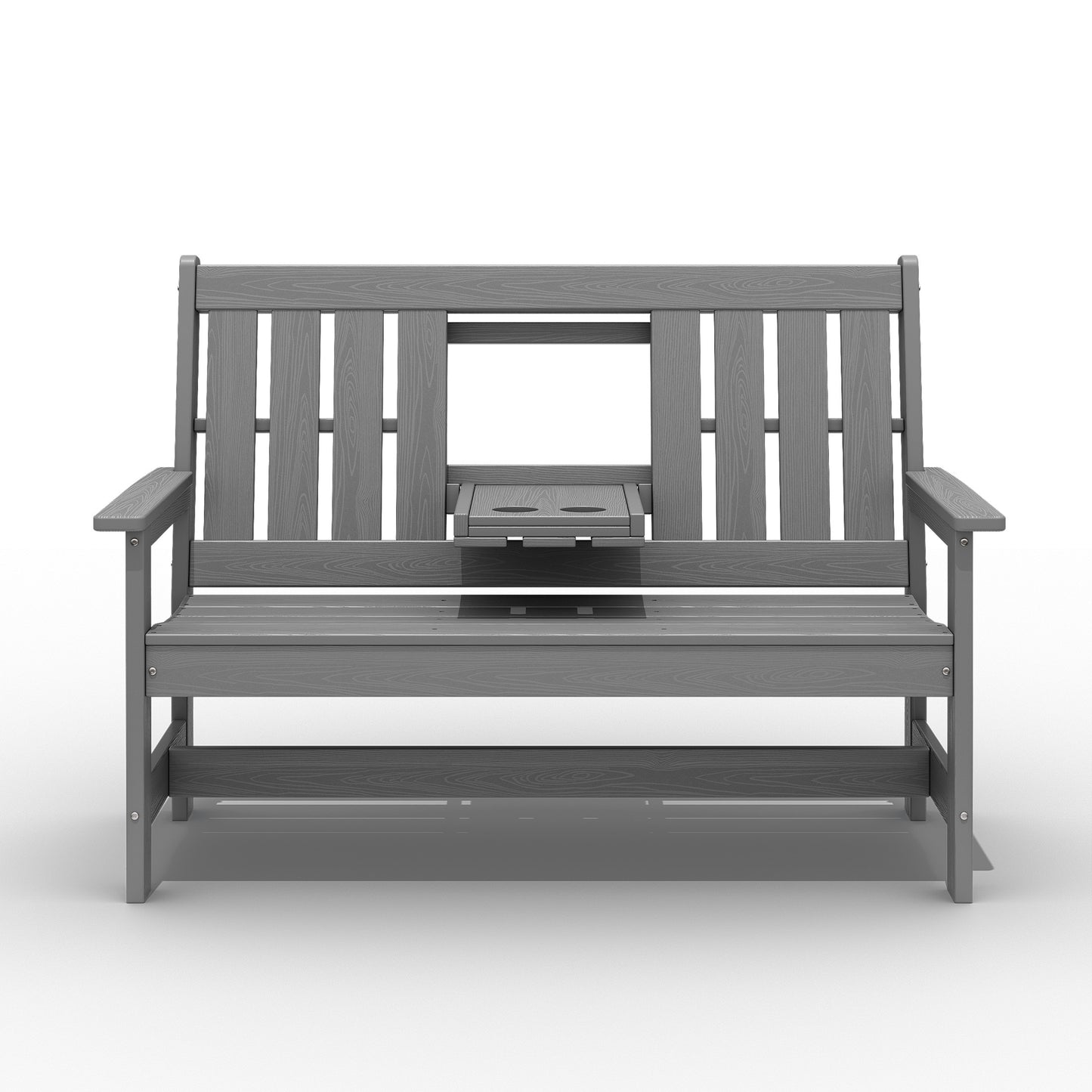 Serwall HDPE 2-Person Patio Bench with foldable Cup Holder and Functional Center Panel