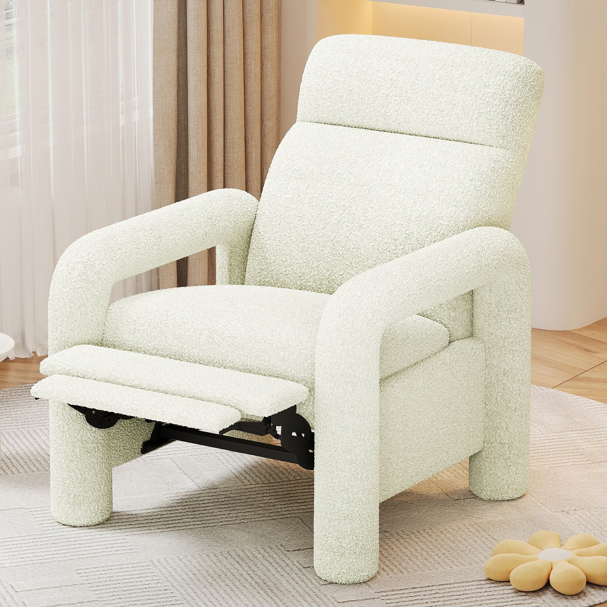 LOVMOR Push Back Recliner Armchair Upholstered Single Sofa Adjustable Backrest Beige