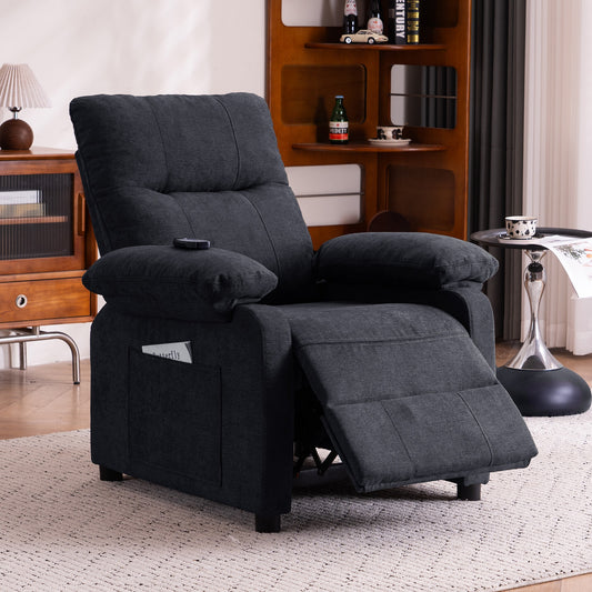 LOVMOR Recliner Chair for Elderly Manual Push Back 8 Point Massage Heating Chenille Fabric Remote Side Pockets Black