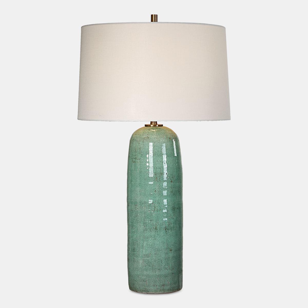 Uttermost  30478 Andale Table Lamp Crackled Teal Ceramic and Plated Antique Brass