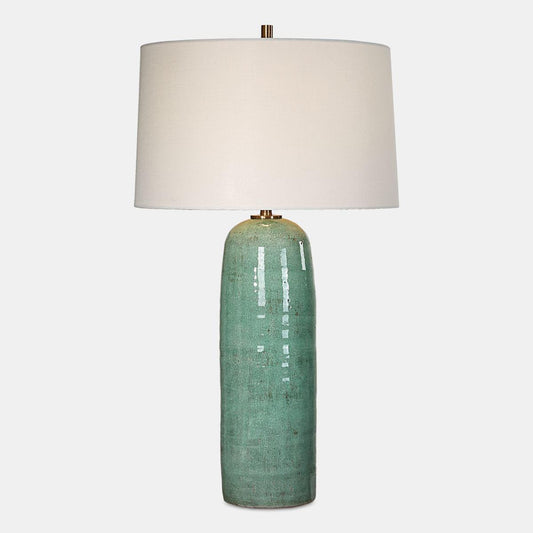 Uttermost  30478 Andale Table Lamp Crackled Teal Ceramic and Plated Antique Brass