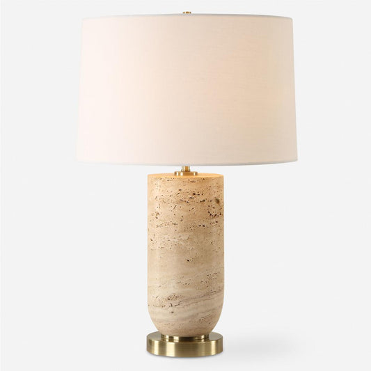 Uttermost  30409-1 Aubrey Table Lamp Travertine and Antique Brass