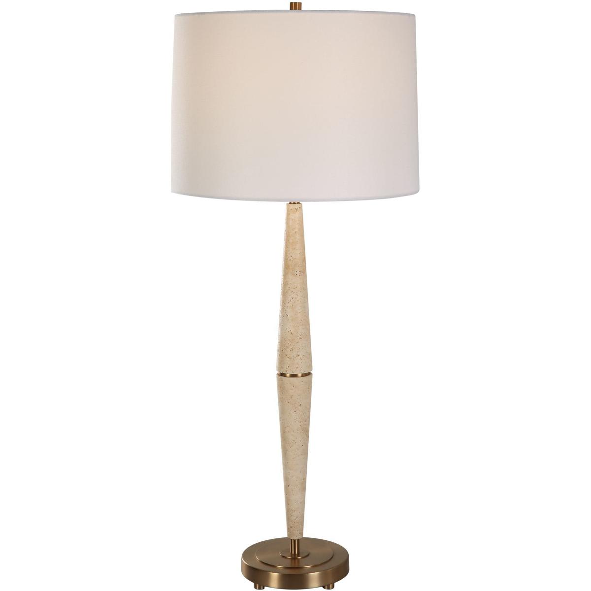 Uttermost  30247 Palu Table Lamp Light Beige Travertine and Plated Brushed Brass