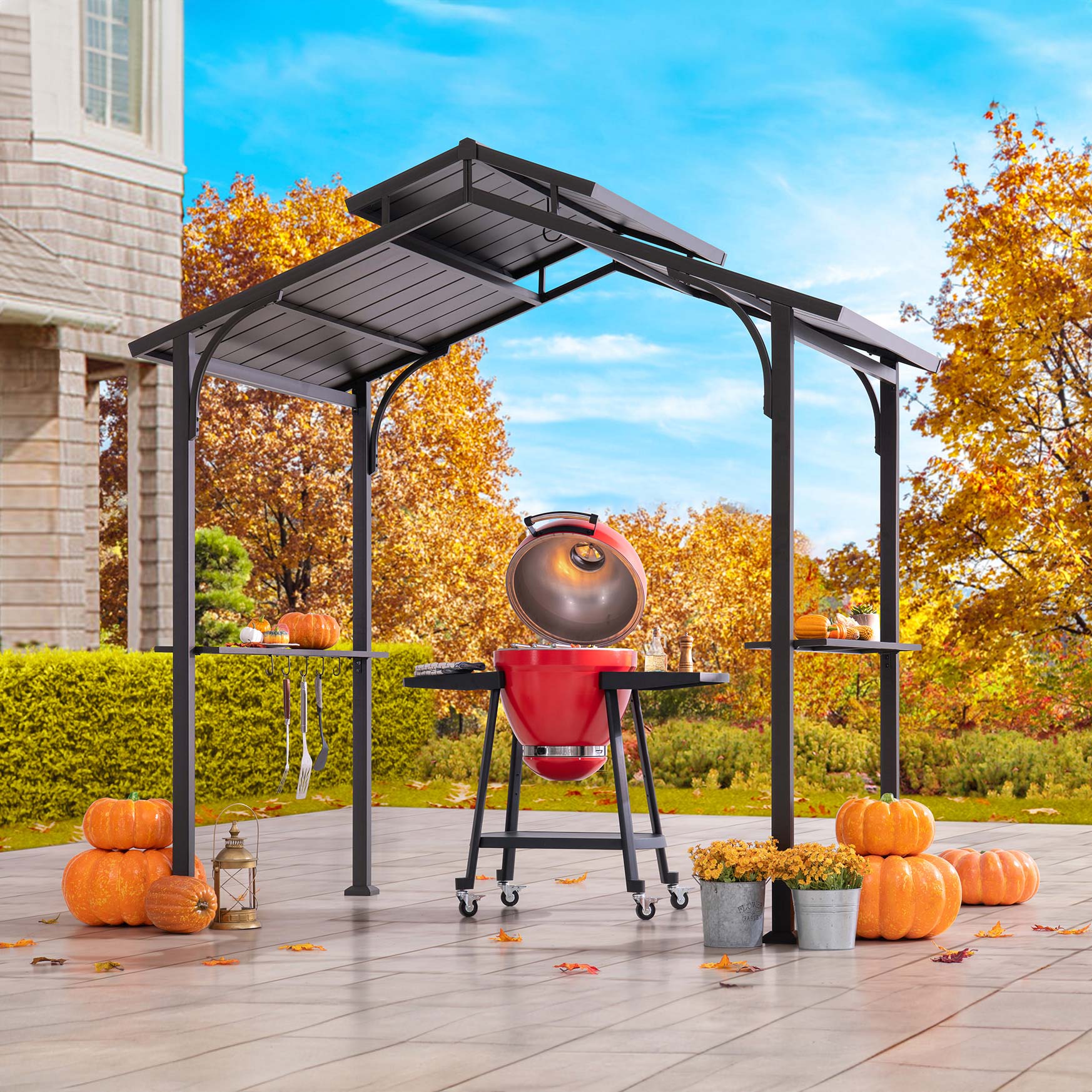 Sunjoy 7.9-ft x 5-ft Brown Grill Gazebo with Hardtop Roof