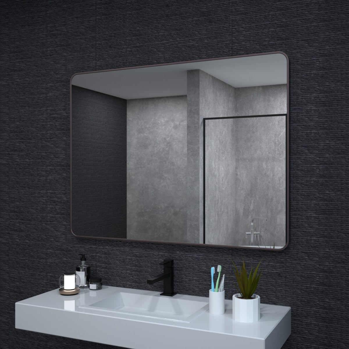 Poinic LMR Bathroom Decor Mirror 48-in W x 36-in H Rectangle Oil Rubbed Bronze Framed Vanity Mirror