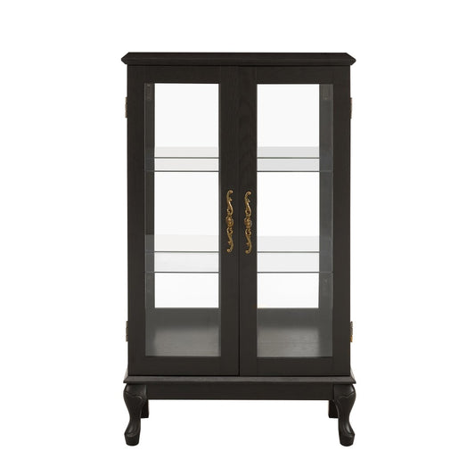 Tatayosi Curio Cabinet with Tempered Glass Doors; Lighted Display Cabinet with Mirrored Back Panel  Adjustable Shelves Perfect for Home or Office (Light Bulb Included)- Black